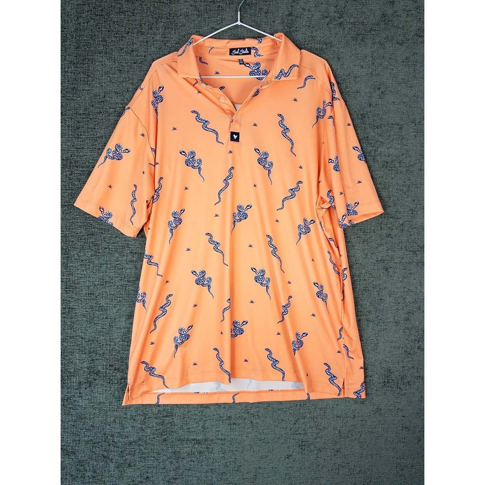 Bad Birdie Snake Print Golf Polo Shirt Mens 2XL Peach Orange Stretch Performance